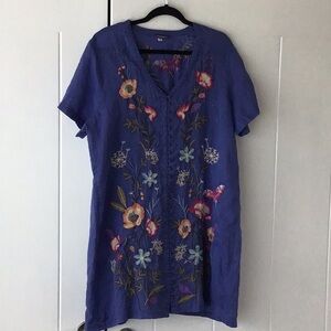 Johnny Was embroidered dress with slip EUC